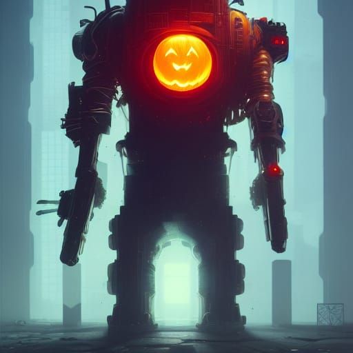 Cyberpunk Halloween Pumpkin with Glowing Eyes
