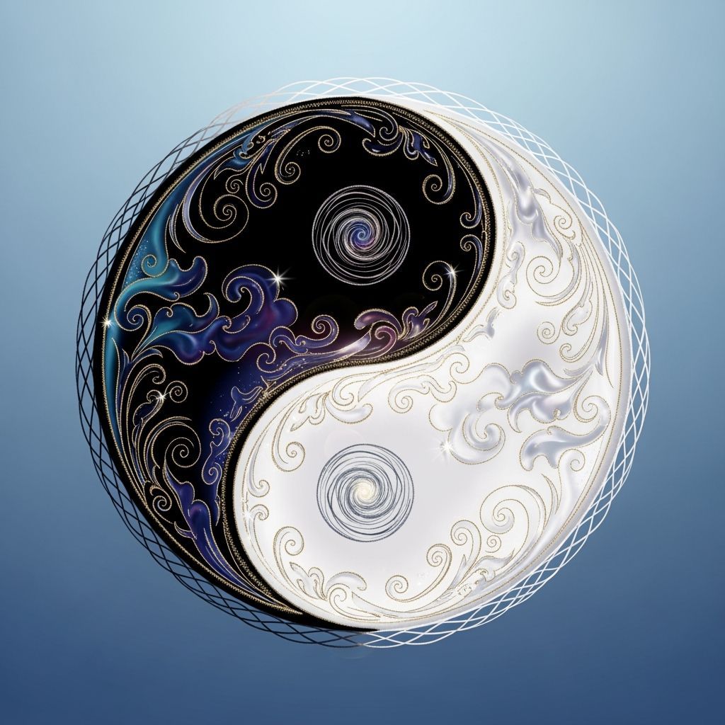 Dreamy Yin Yang Emblem with Swirling Patterns