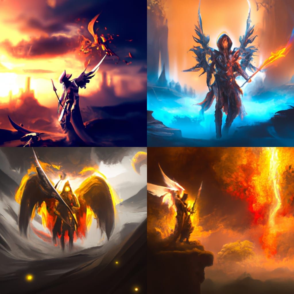 Hooded Angel with Burning Sword in Fallen Kingdom