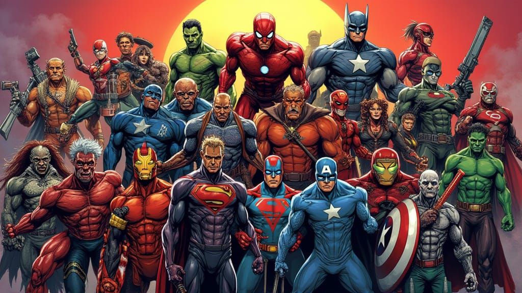 Epic Crossover Heroes Unite in Bold, Gradient Art