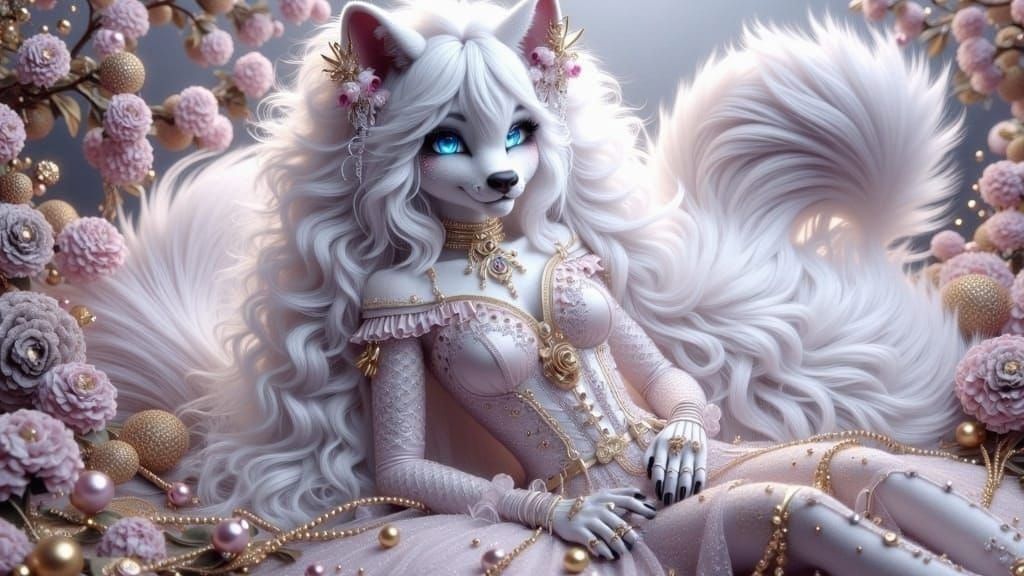 Cute Wolf Girl Sewing Dress in Pastel Colors