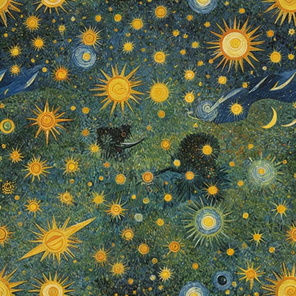 Planet with Three Suns in Pointillist Style