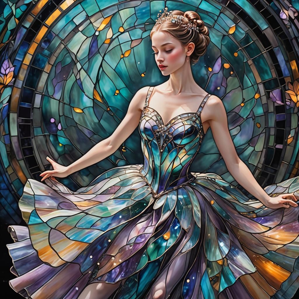 Stained-Glass Ballerina in Ethereal Dreamscape