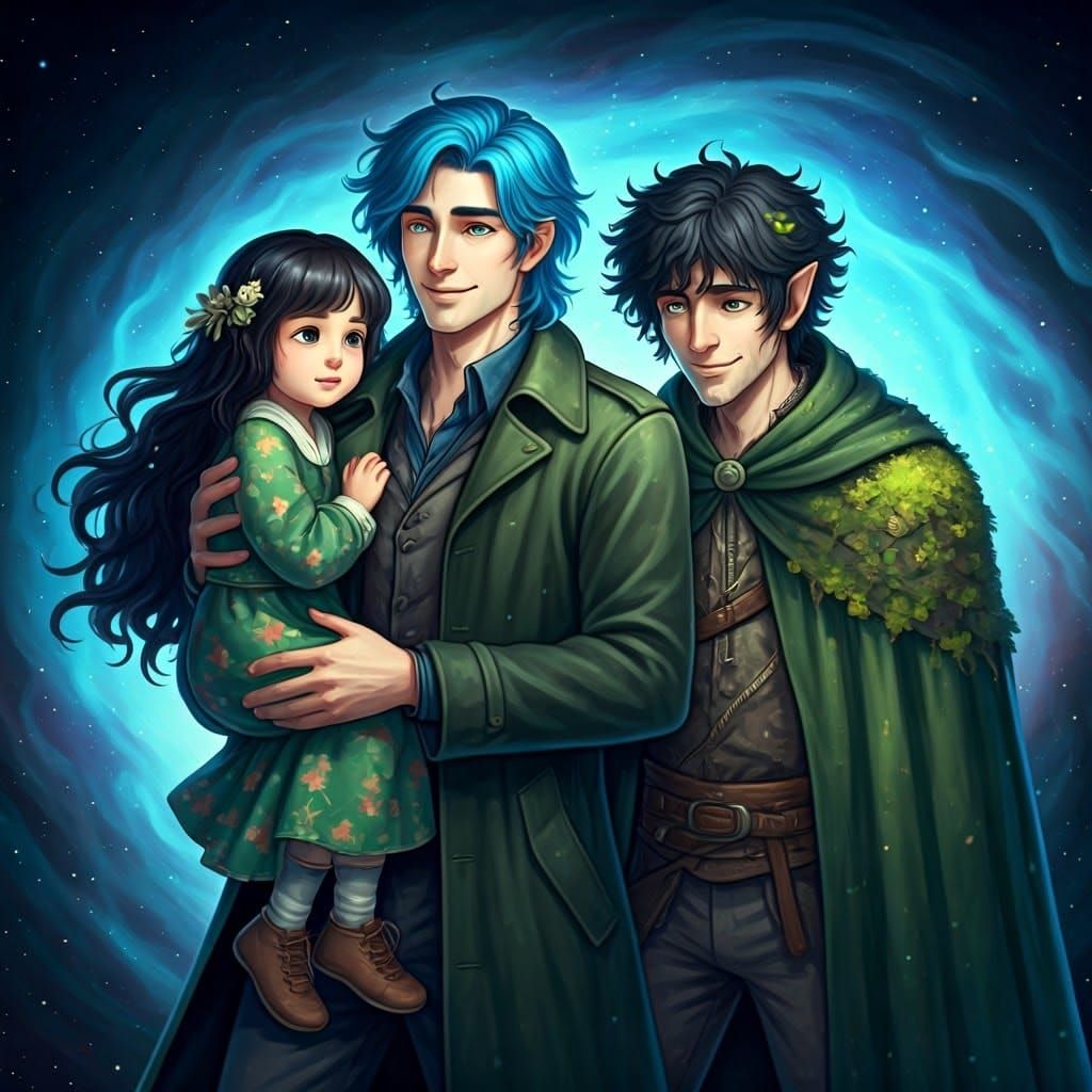 Family Stroll Through Cosmic Dreamscape