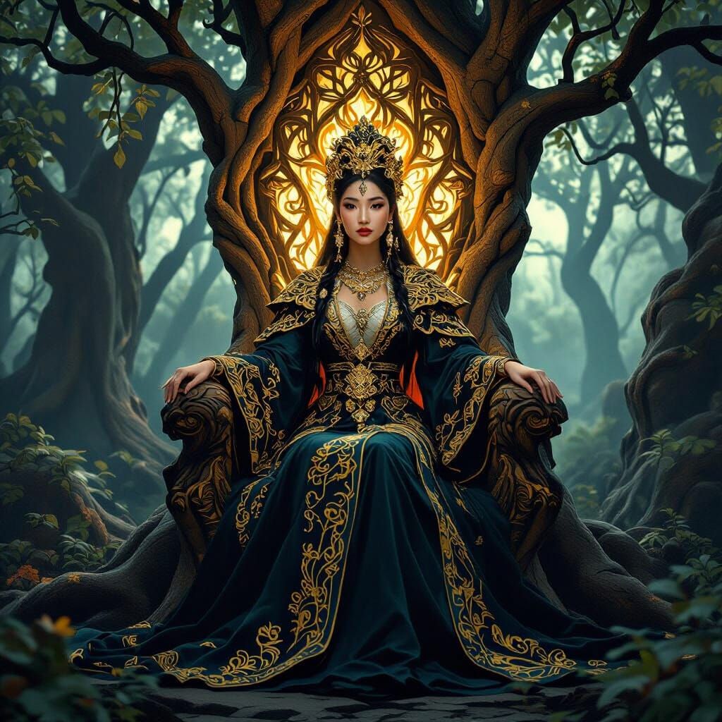 Hmong Queen on Glowing Tree Throne