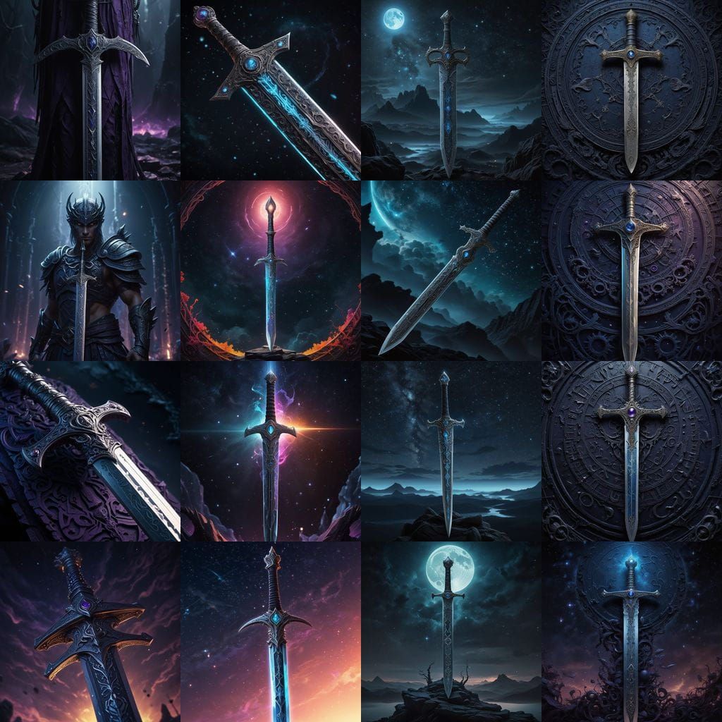 Mystical Zodiac Sword with Black Gemstones