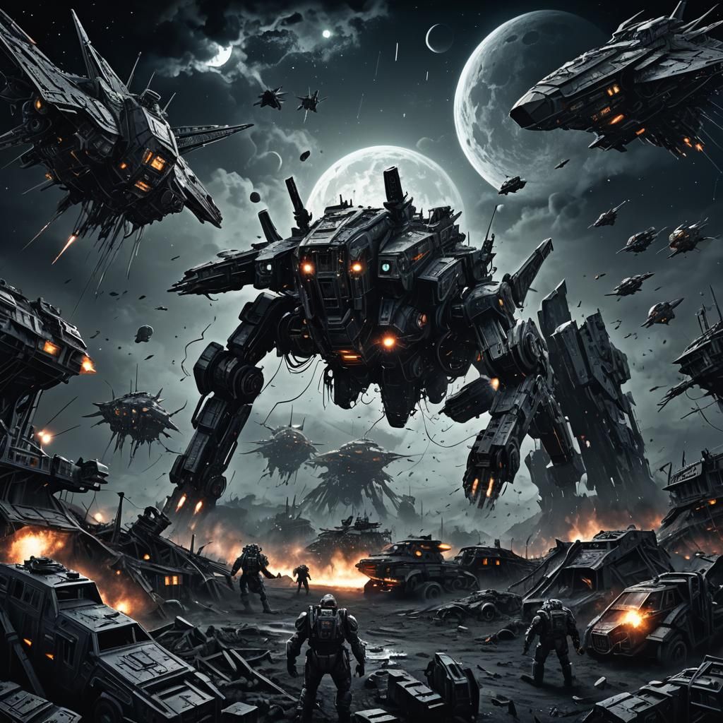 Epic Space Battle in Dark 80s Anime Style