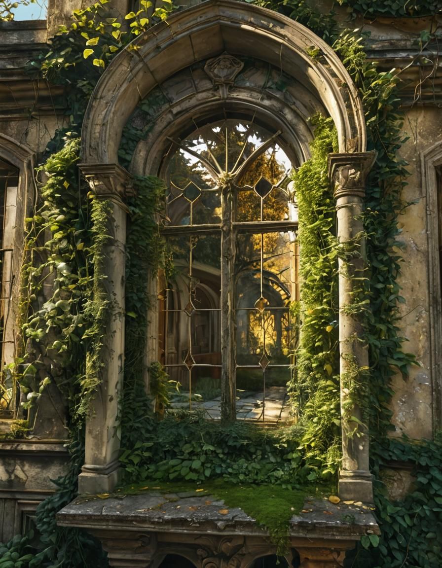 Abandoned Mansion Reflected in Shattered Mirror