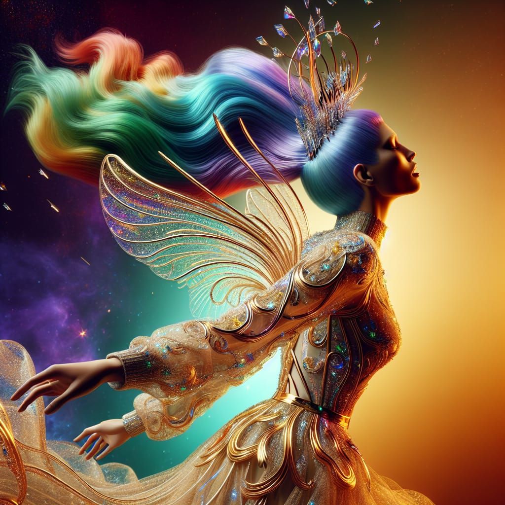 Golden Woman Ascending: Hyperrealistic Concept Art