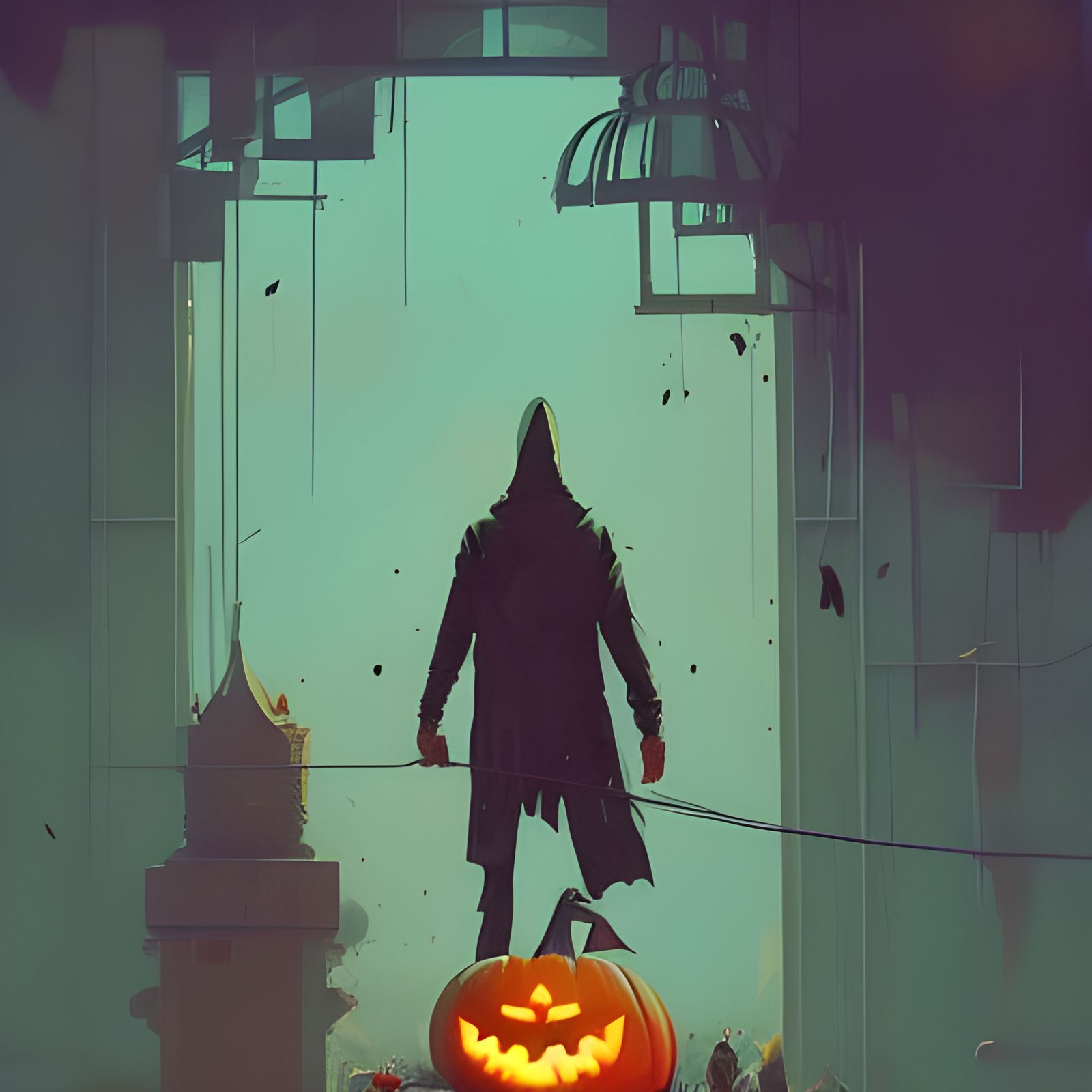 Scary Pumpkin Character in Pop Art Style