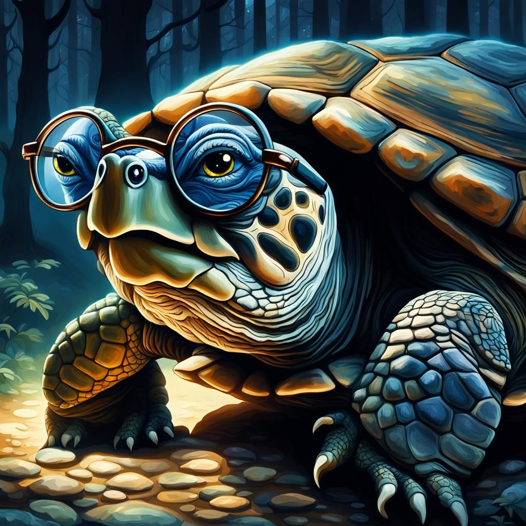 Wise Turtle Portrait in Mystical Realism Style