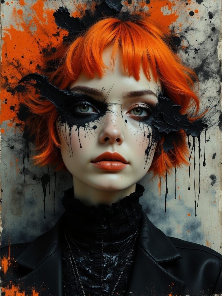 Gothic Despaircore Portrait with Cracked Porcelain Skin