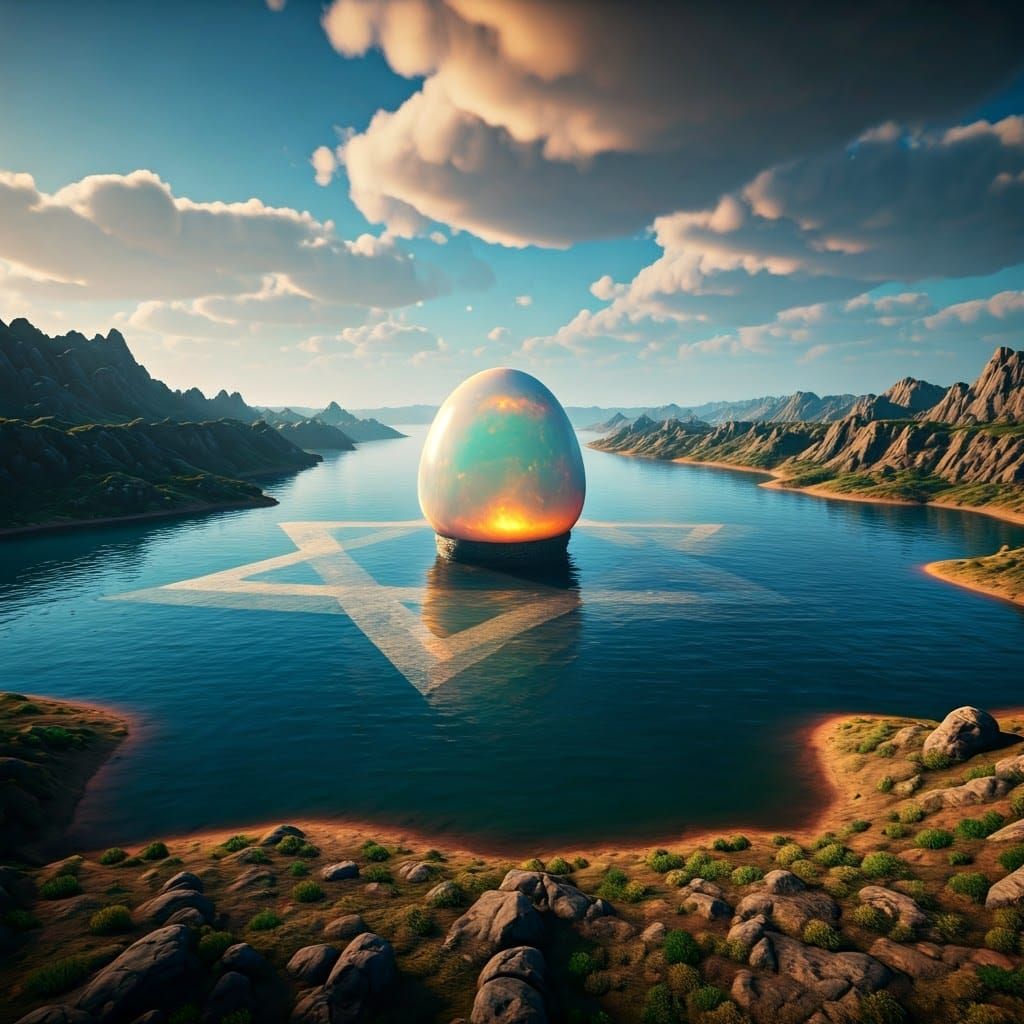Azure Star of David Lake in Vibrant Fantastical Landscape