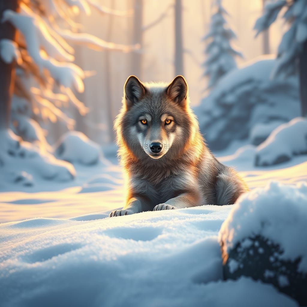 Wolf Pup Portrait in Winter Wonderland