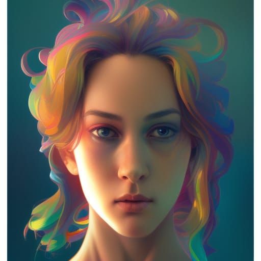 Rainbow Portrait in Hyperdetailed Digital Art Style