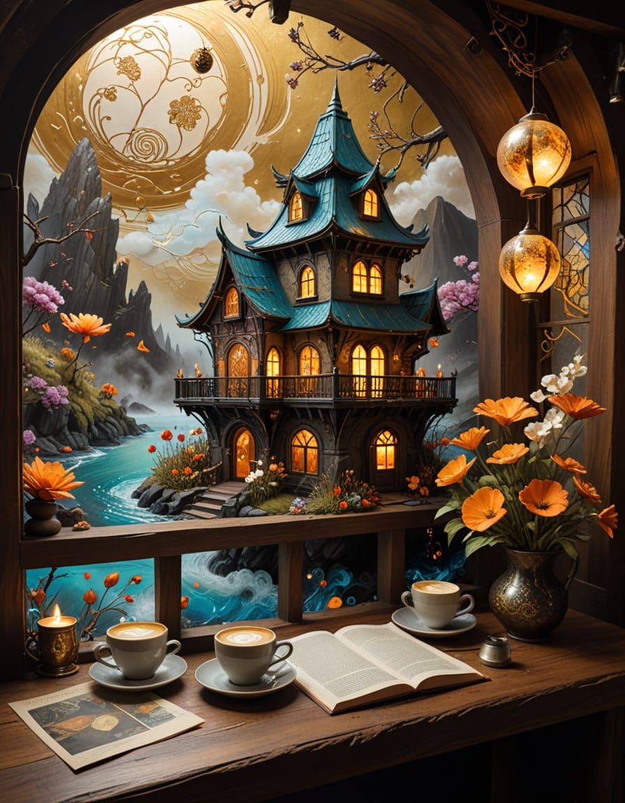 Mystical Woodland Cafe with Surreal Artistry