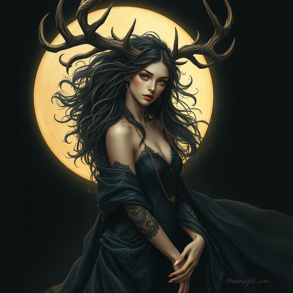 Ethereal Huntress in Crescent Moon Antlers