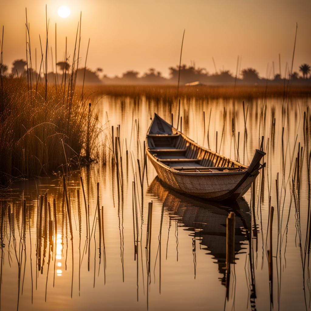 Reed Boats in Ancient Egyptian Papyrus Marsh