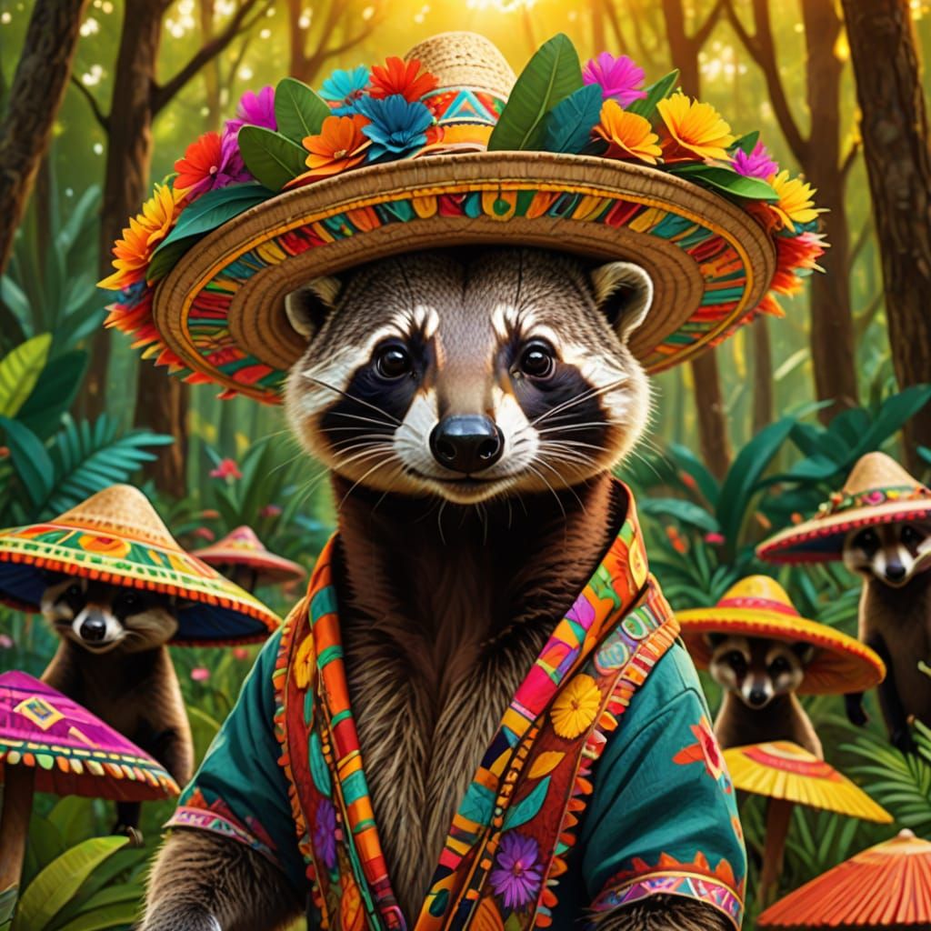 A Coatis wearing a sombrero