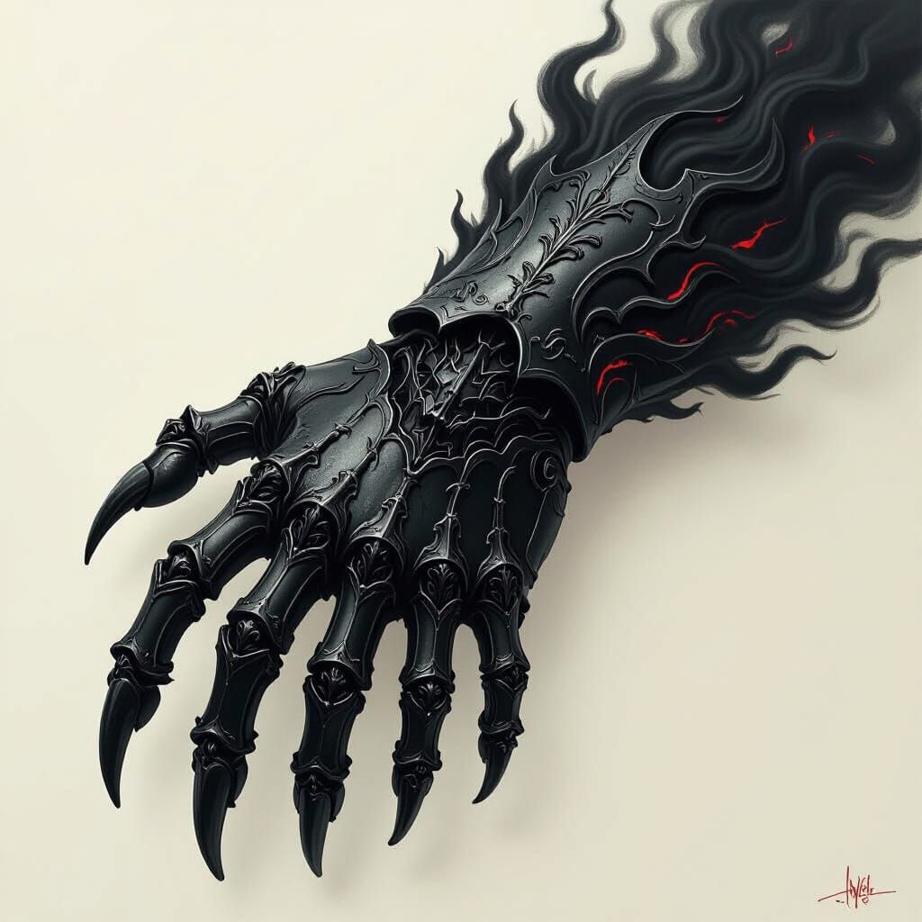 Cursed Claw Gauntlet Engulfed in Black Flames