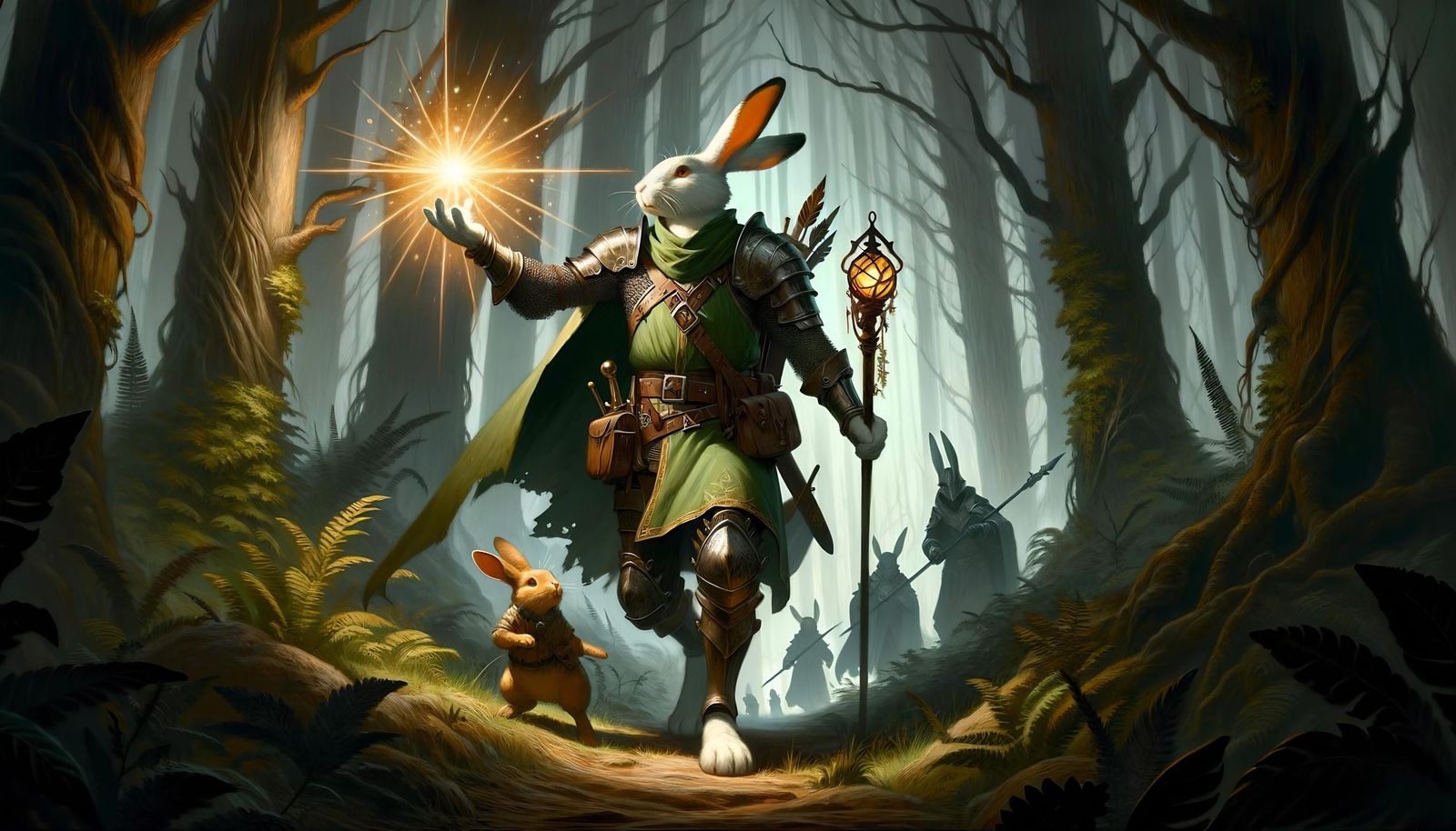Brave Rabbit Soldier Leads Troop Through Dark Forest