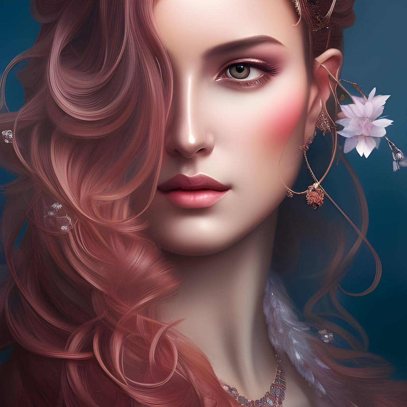 Floral Goddess Portrait in Anime and Ukiyo-e Style