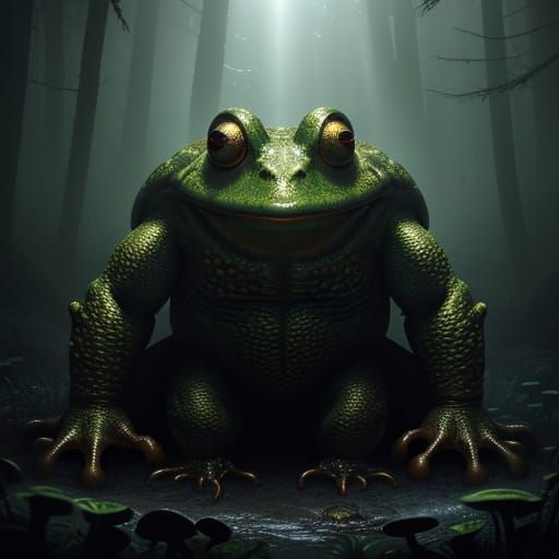 Ethereal Frog God Emerges from Dark Mist