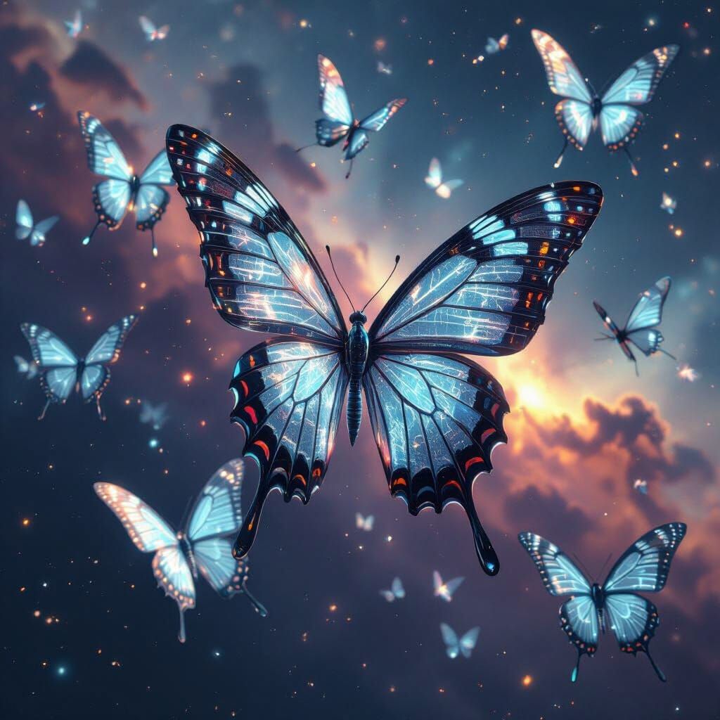 Silver Blade Butterflies in a Sci-Fi Galaxy