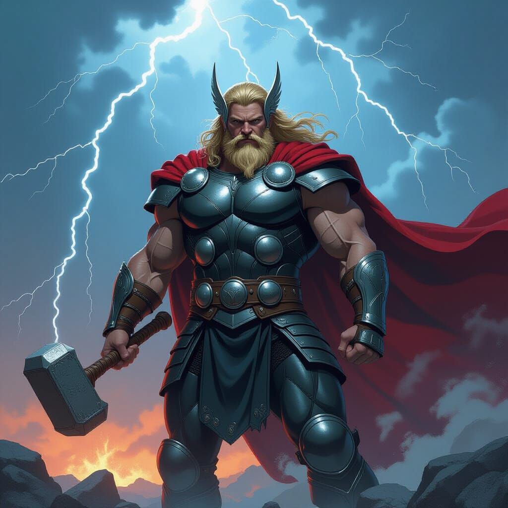 Thor, God of Thunder in Dark Fantasy Style