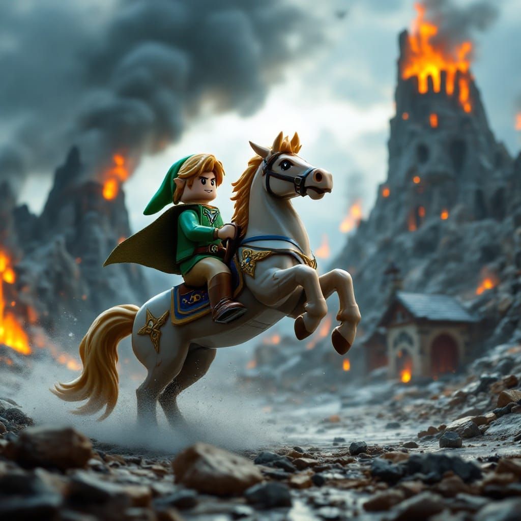 Lego Hero Rides Majestic Horse Across Fantastical Battlefiel...