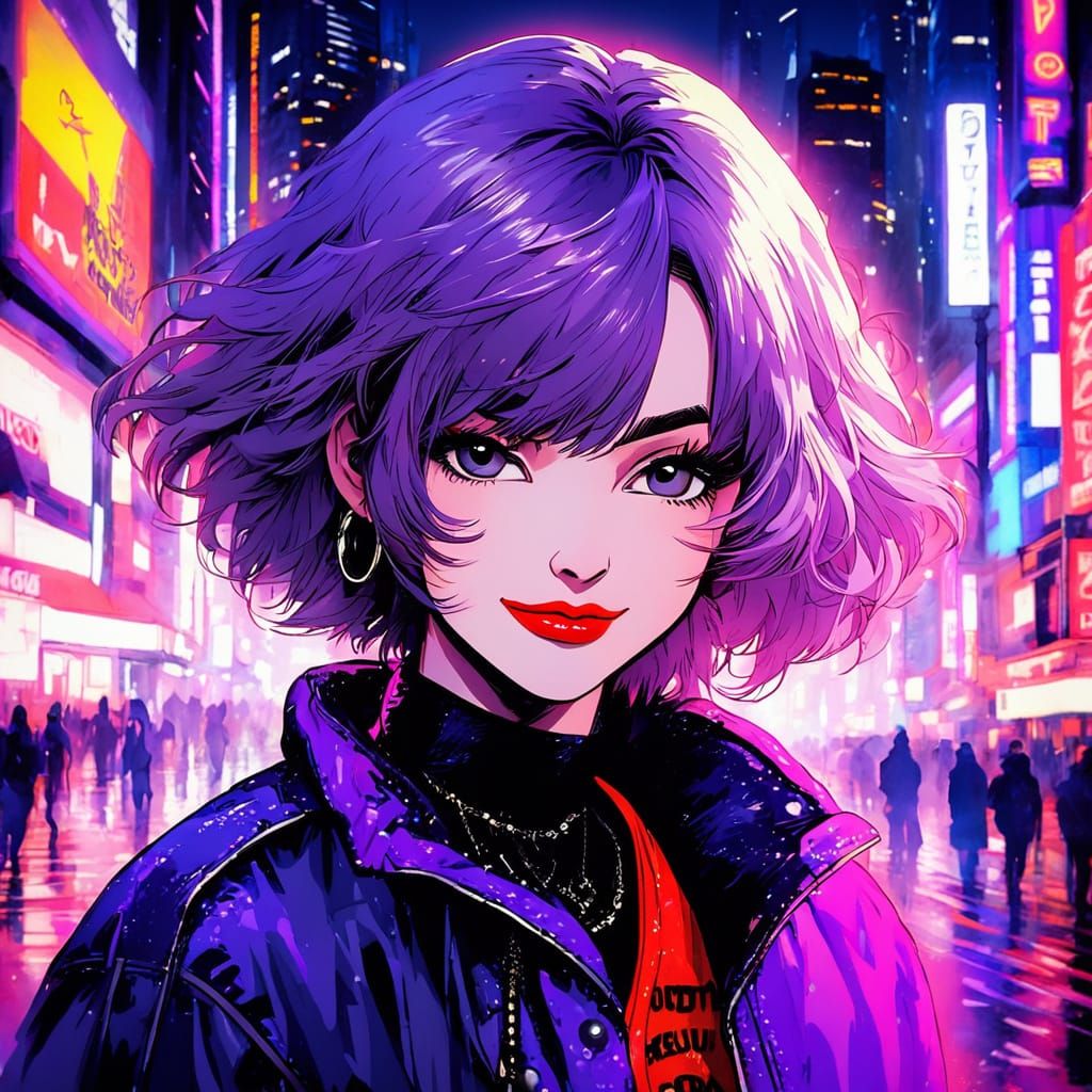Vibrant 80's Anime Portrait of a Beautiful Young Woman