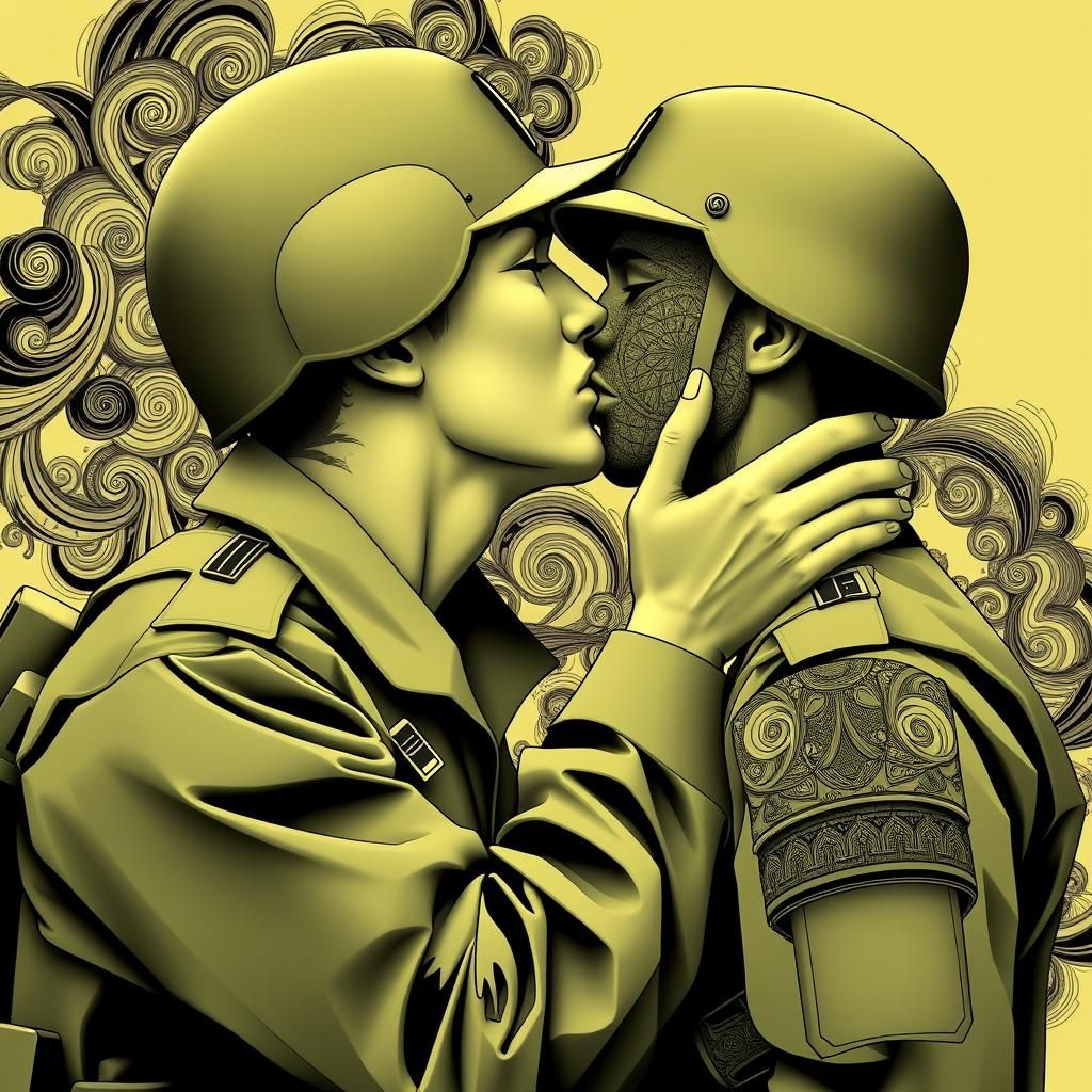 Soldier's Kiss: Abstract Fractal Art of Love and Loss