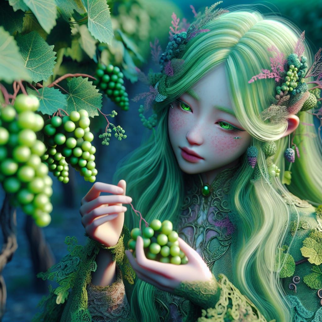 Forest Spirit Girl in Vineyard, Matte Painting