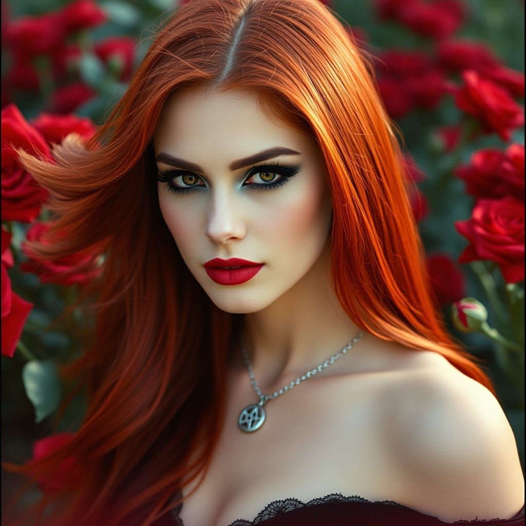 Goddess in Cinematic Red Rose Haze