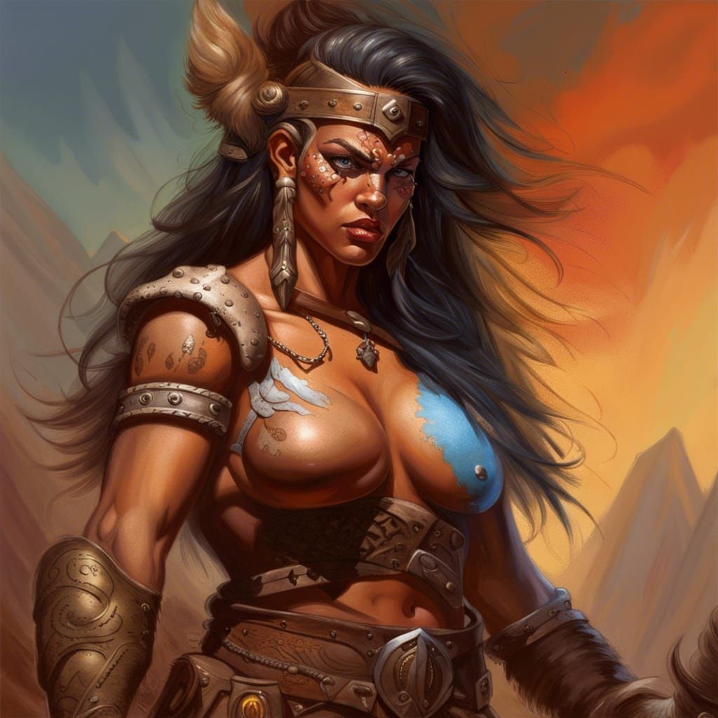 Female Barbarian Fighter in Hyperrealistic Style