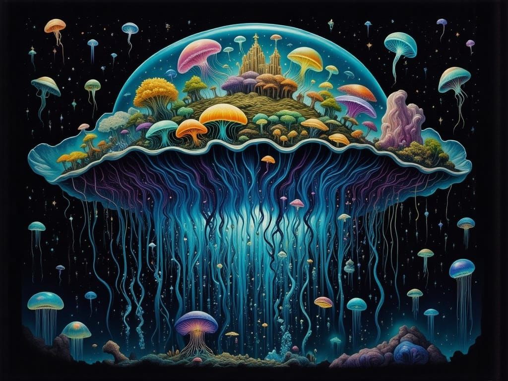 Bioluminescent Jellyfish Ecosystem in Space