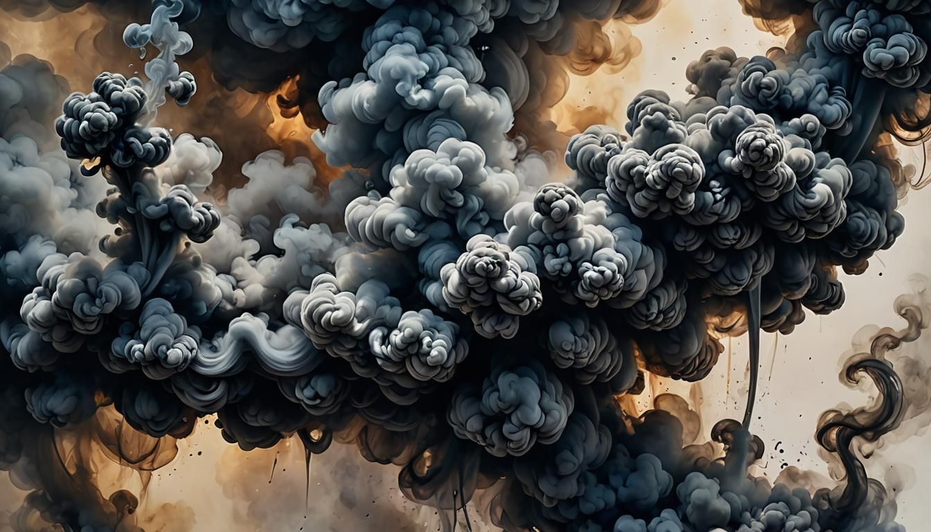 Ominous Smoke Shapes in Hyperrealistic Watercolour