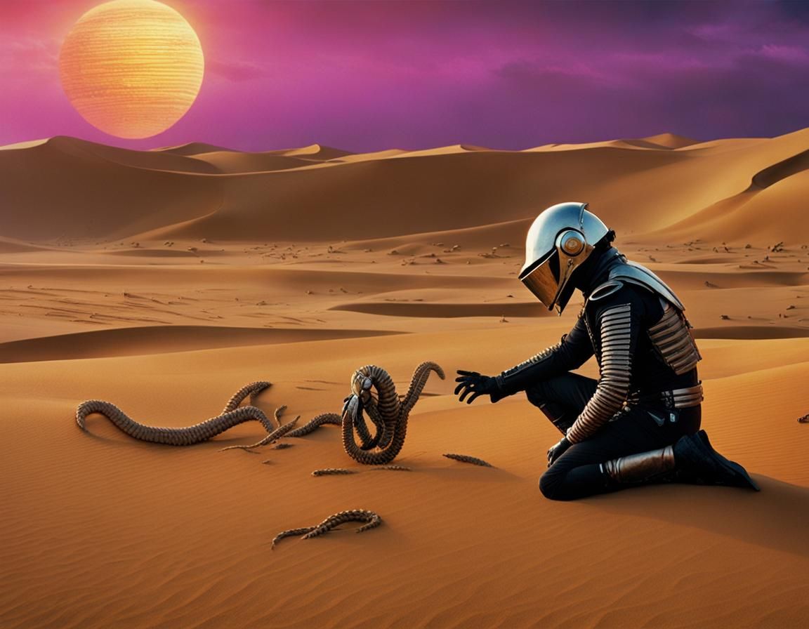 Epic Sci-Fi Desert Scene with Sandworms