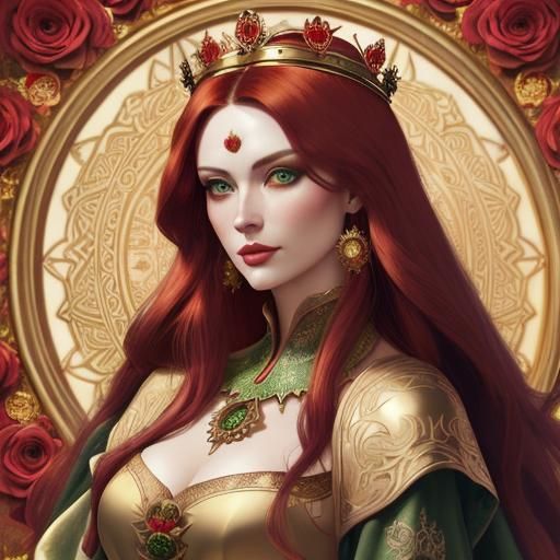 Elegant Woman with Rose Crown in Classic Style