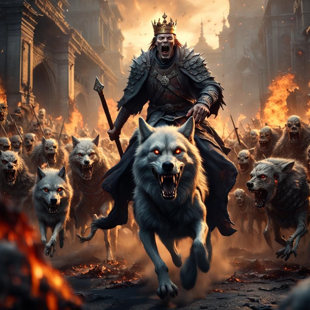 Fiery Zombie King on Wolf Leads Undead Army