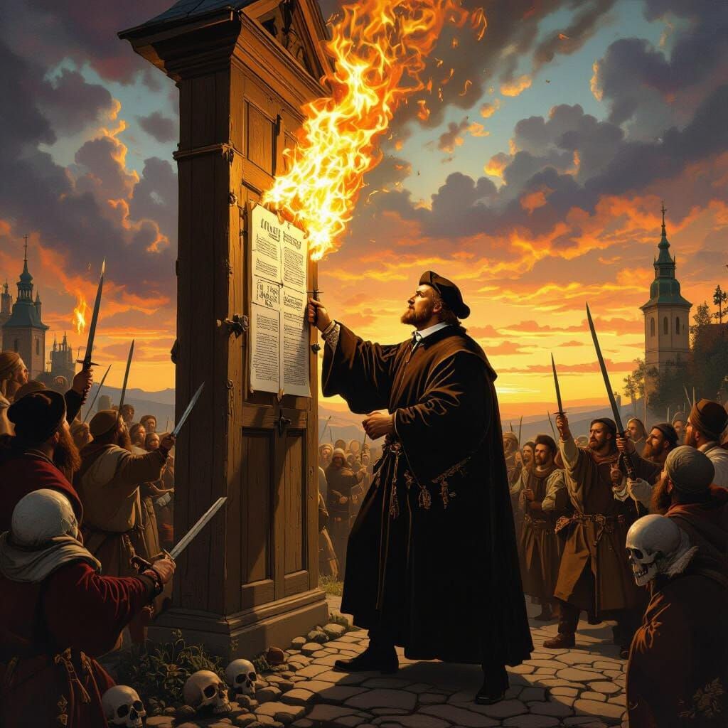 Martin Luther Nails 95 Theses: Renaissance Mural