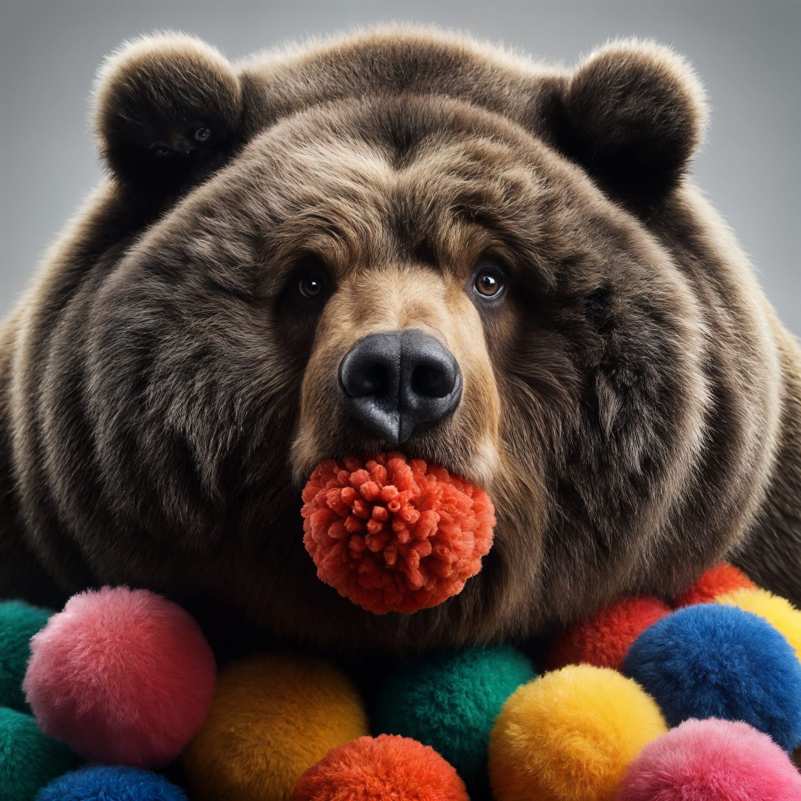 Sarcastic Kodiak Bear Surrounded by Pom-Poms