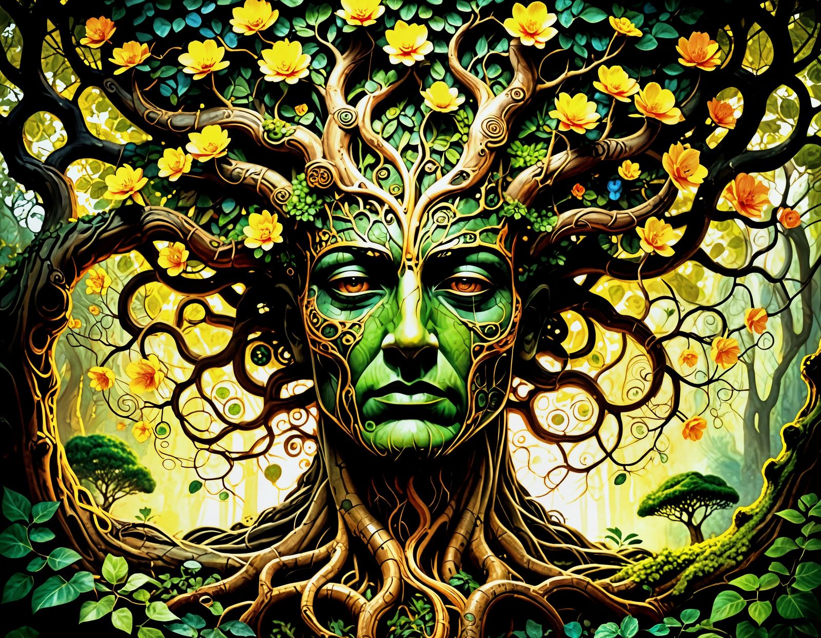 Ancient Tree Goddess in Warm, Golden Light