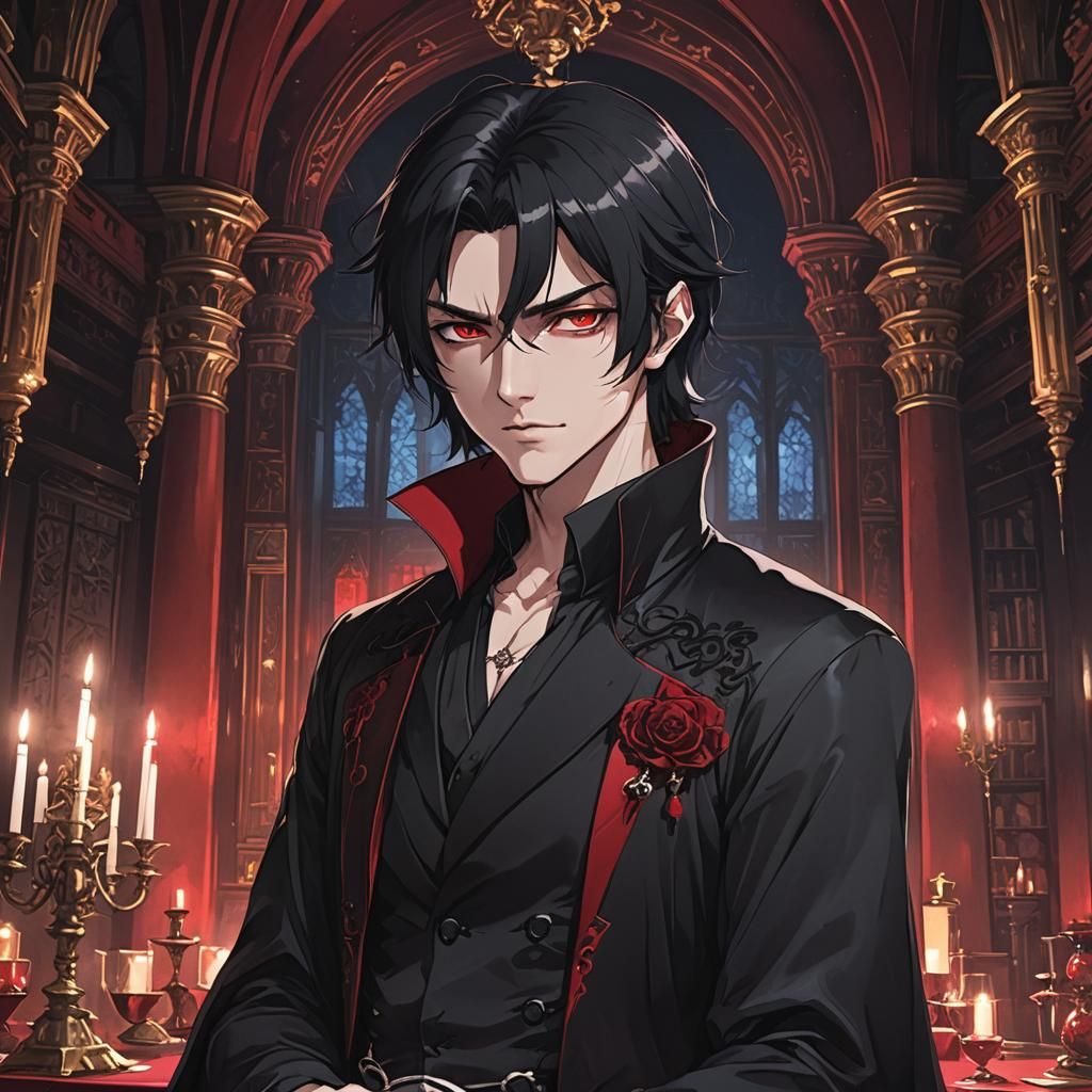 Smirking Vampire in Velvet Castle, Anime Style