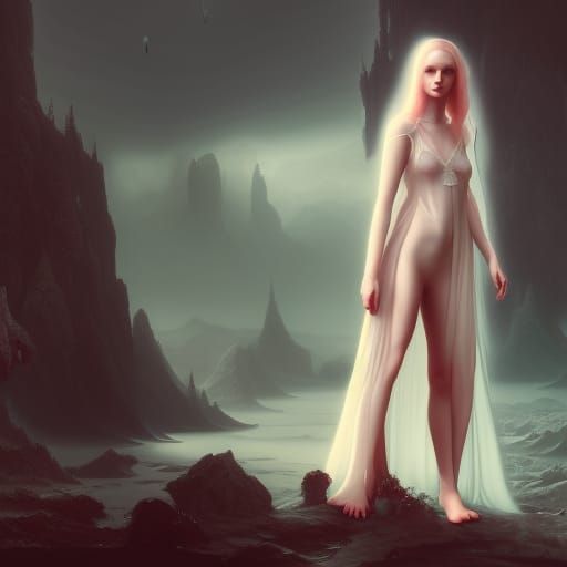 Beautiful Woman in Transparent Nightgown, Detailed Matte Pai...