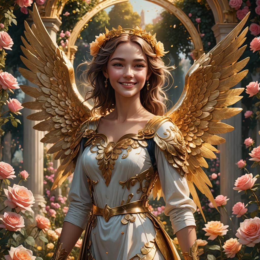 Radiant Angel in Rose Garden: Fantasy Concept Art
