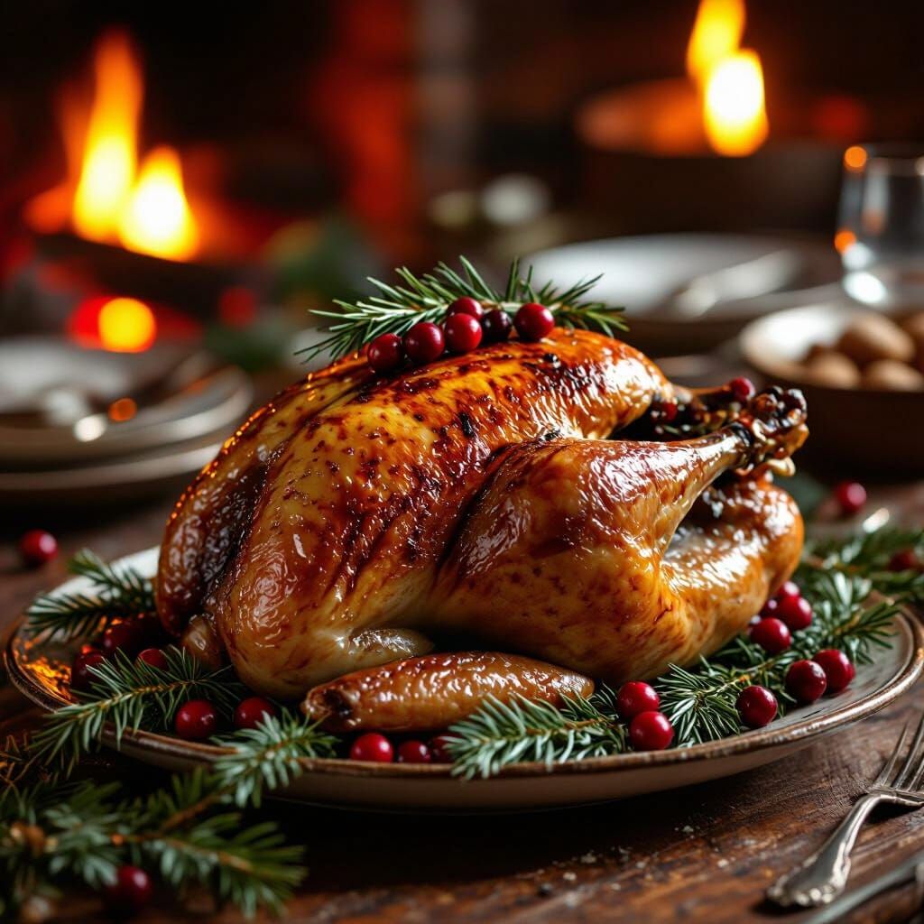Golden Roasted Christmas Goose on Rustic Table