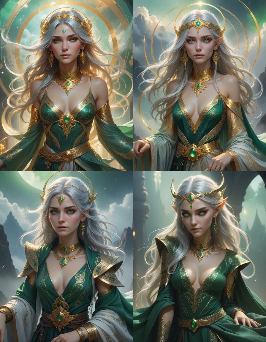 Ethereal Goddess in Celestial Robes, Golden Tattoos and Halo