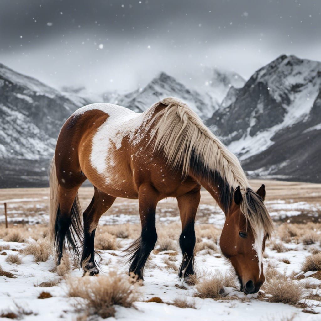 Wild Horse in Winter Landscape