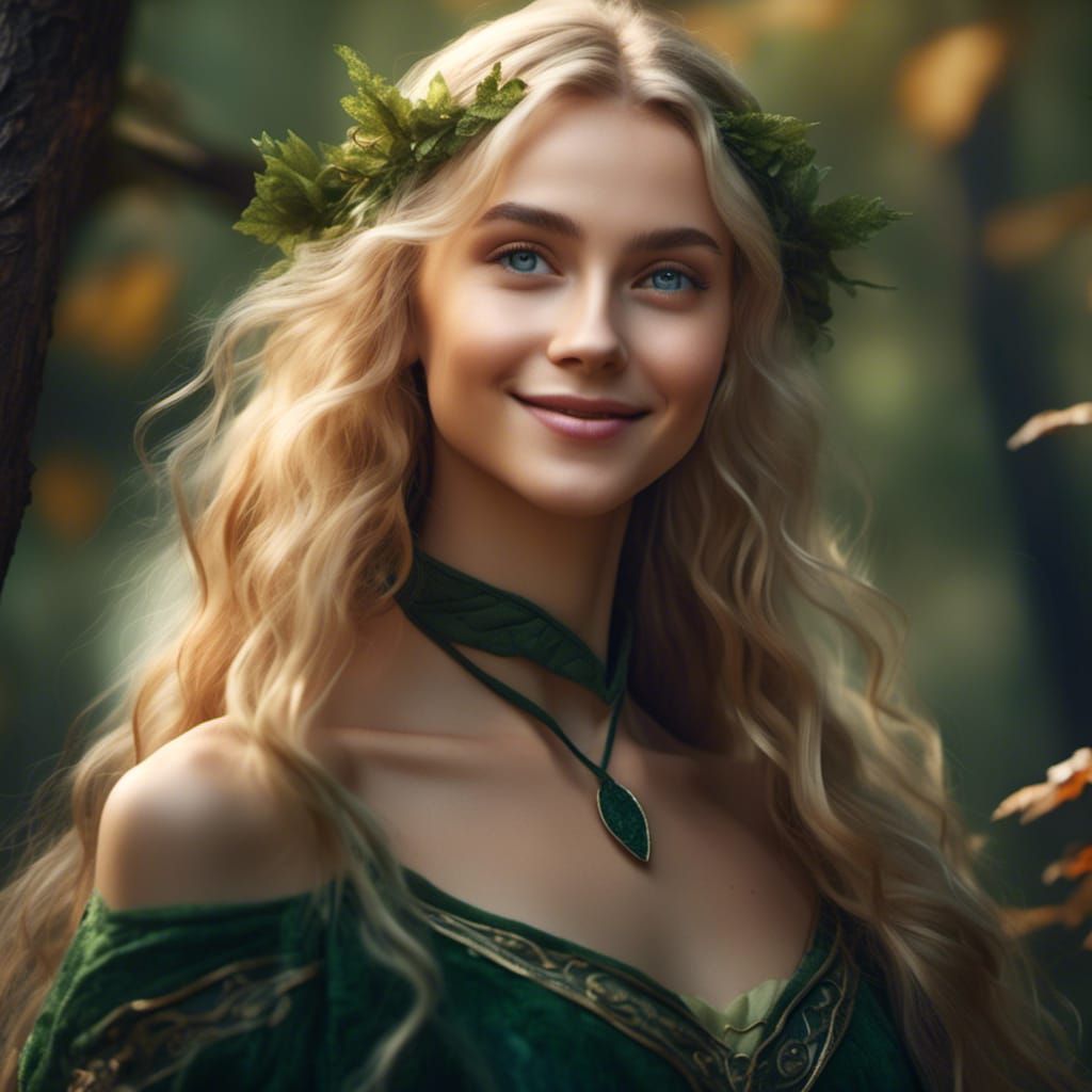 Hyperrealistic Young Elf with Blonde Hair in Forest